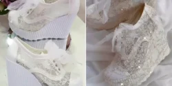 کتونی لژدار عروس؛ ۱۵ مدل تزئین شده با گیپور و مروارید مناسب مراسم عقد و عروسی