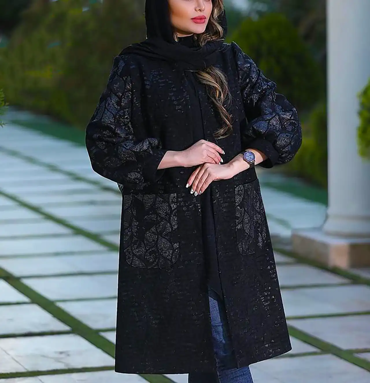 مانتو ژاکارد مشکی