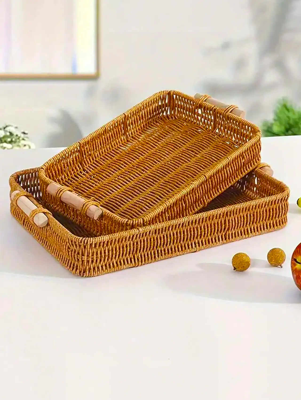 سبد بافتنی نان و میوه