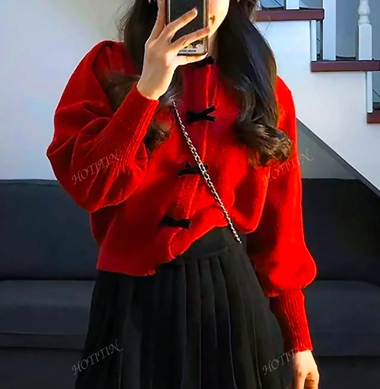 پیراهن بافت قرمز زنانه