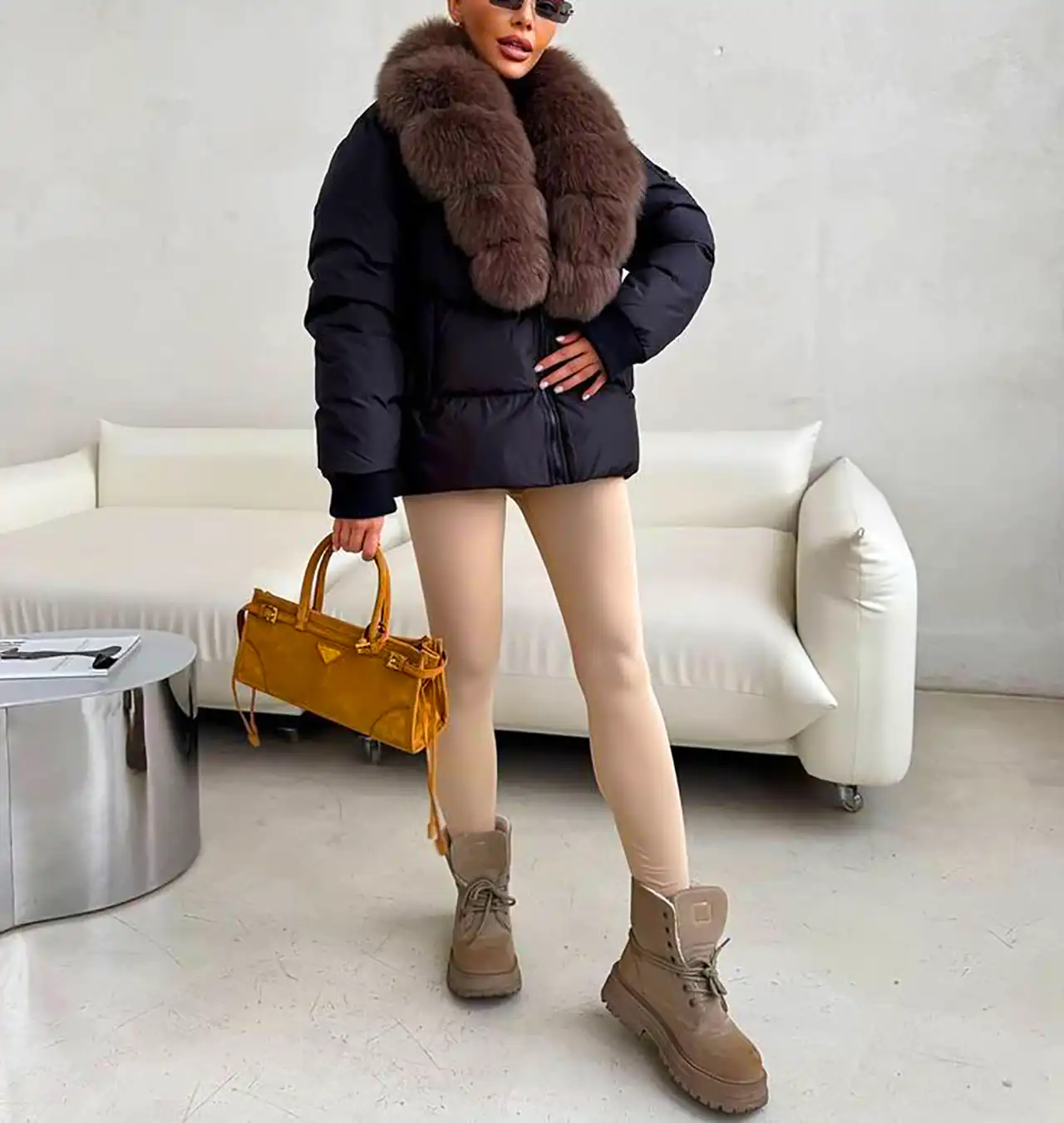 کاپشن یقه خز دار زمستانی