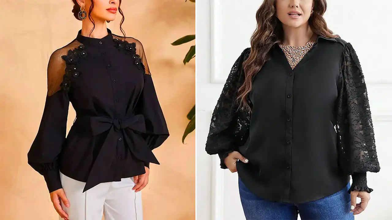 شومیز زنانه مشکی گیپور شیک